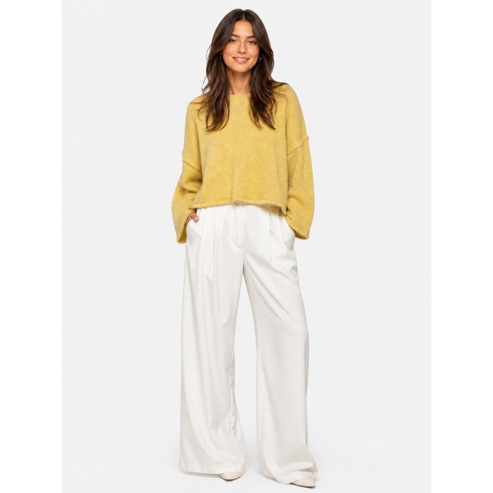 Jacquie the Label Yellow Fuzzy Knit Oversized Cropped Pullover Sweater S